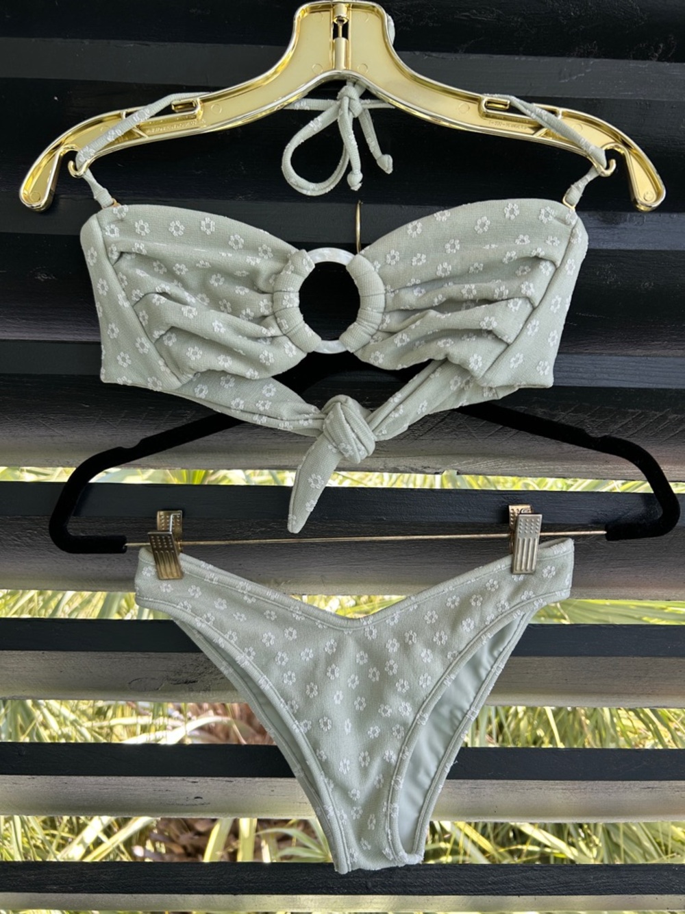 Montce Light Sage Floral Ring-Front Bikini Set